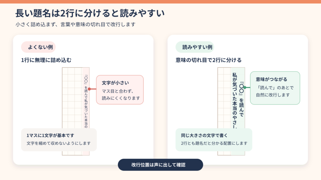 『長い題名を1行に詰め込んだ例と2行に分けた例』の画像